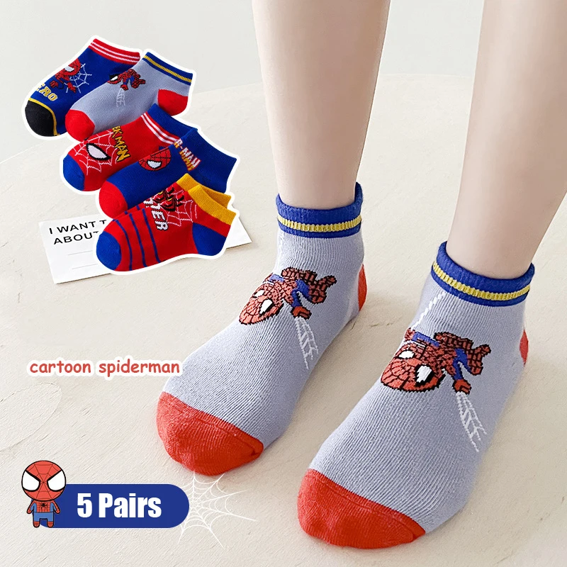 5 Pares de Meias Infantis do Homem-Aranha, Meias Curtas de Anime para Meninos, Meias Kawaii de Desenho Animado para Crianças, Meias de Verão e Primavera, Presente para Crianças de 1 a 12 Anos