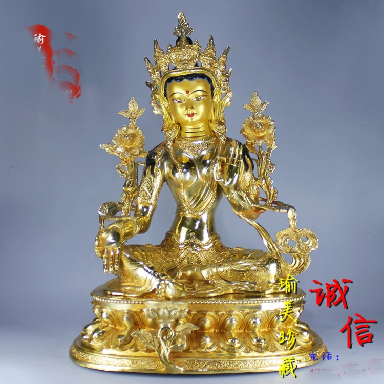 46CM huge large GOOD buddha Buddhist HOME Temple Nepal Tibet Buddhism gold gilding safe GOOD LUCK GREEN Tara buddha brass statue