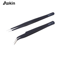 2Pcs/Set Anti-static Stainless Steel Tweezers Industrial Precision Curved Straight Tweezers Maintenance Tool