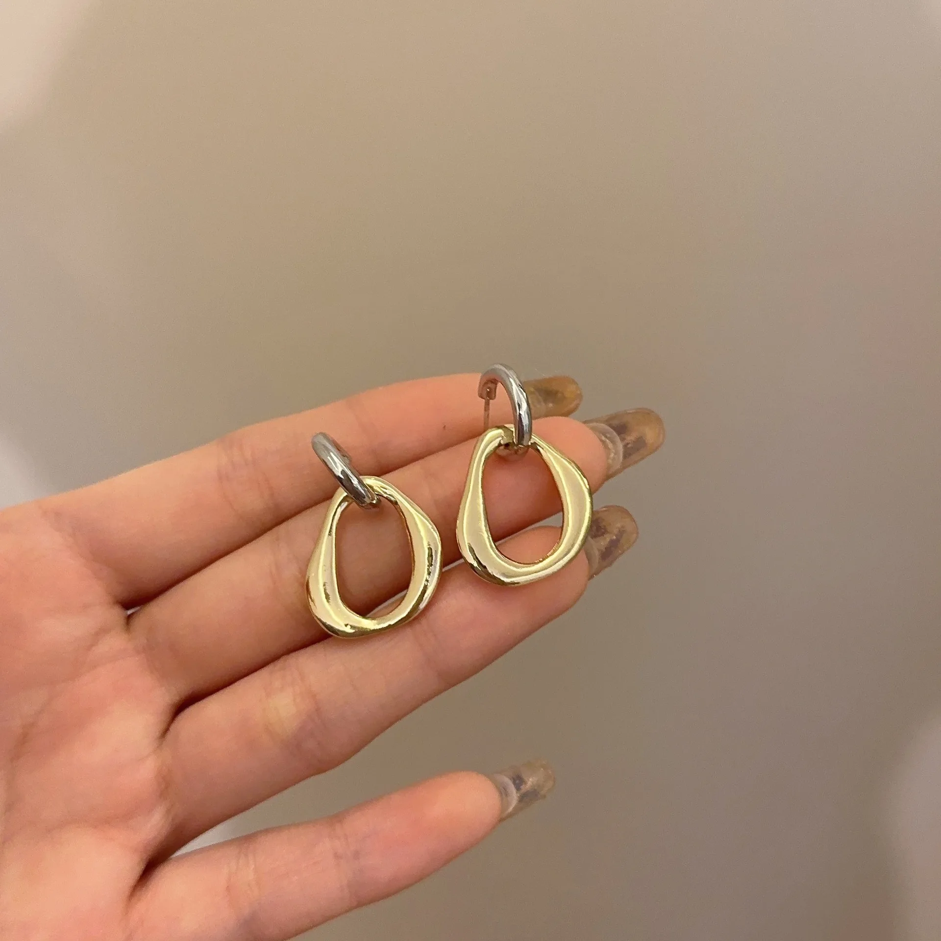 Fashion Two-color Irregular Earrings For Women Metal Combination Earrings Are Available In Two Ways To Wear Party Daily Jewelry image 2
