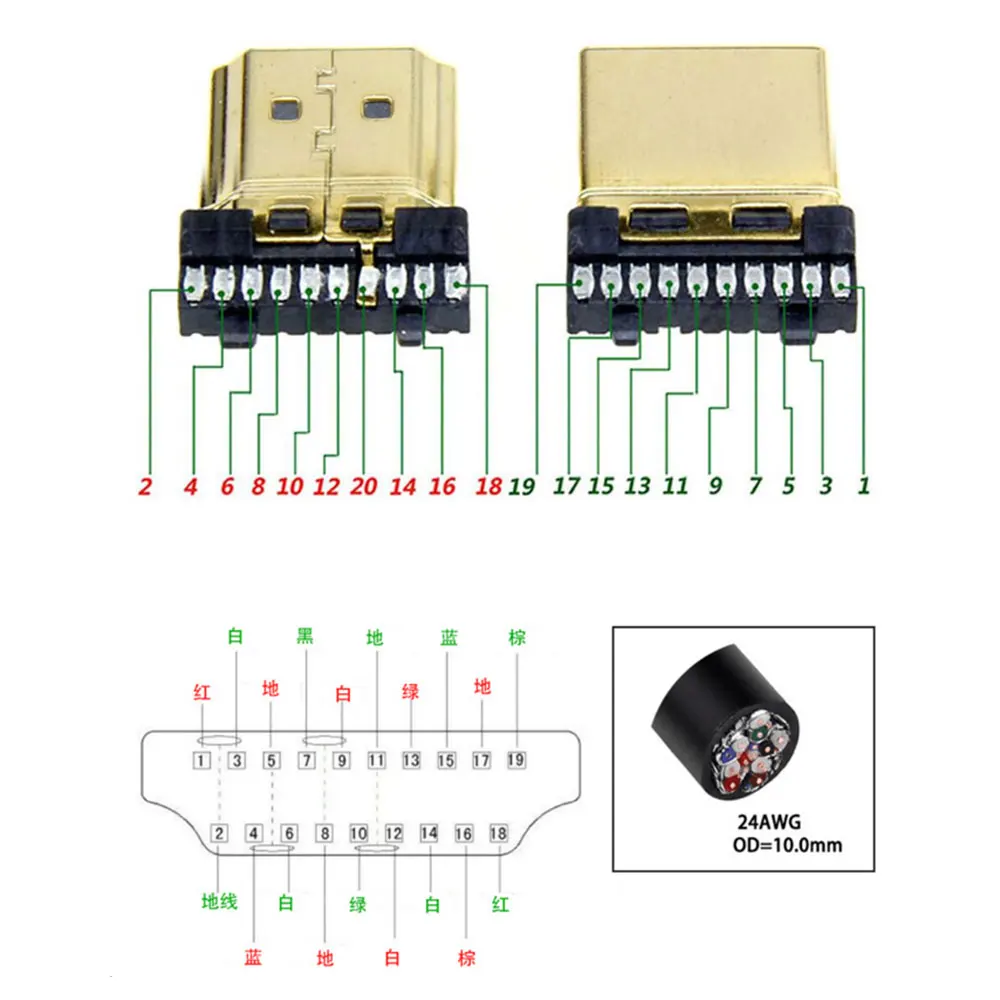 1Pcs HDMI-compatible 2.0 Connector Plug High Speed Cable Gold Plated Connector DIY HD Cable Computer TV Plug Male Connector