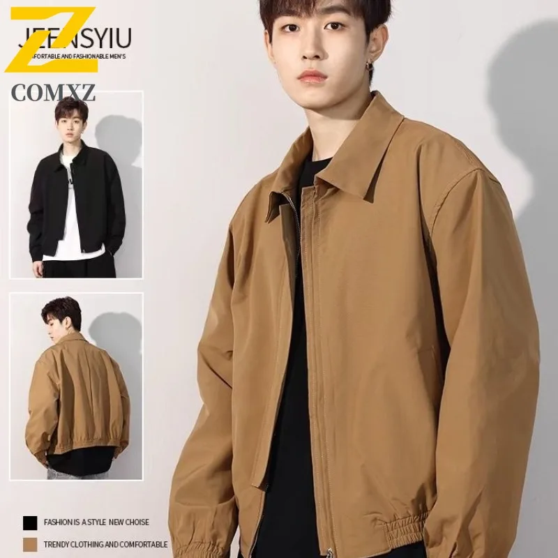 

COMXZ Men Trench Coat 2025 Solid Color Fishing Camping Minimalist Durable Walking Outerwear Loose Cycling Hiking Autumn Jacket