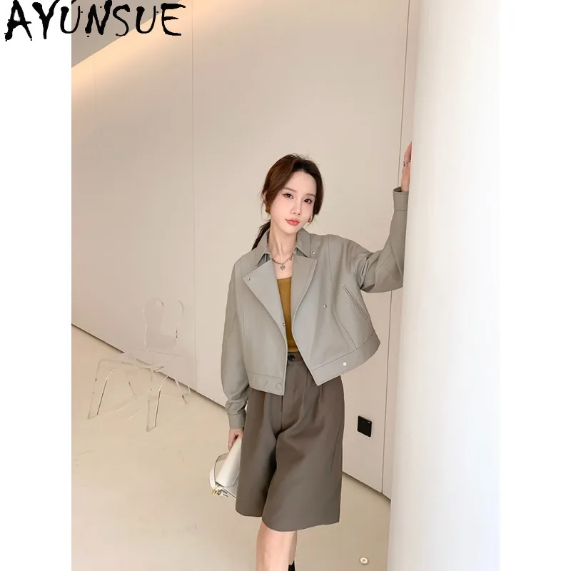 AYUNSUE Real Leather Jacket Woman Short Motorcycle Sheepskin Jackets Luxury Commute Women Coats Spring Autumn Woman Clothes 코트