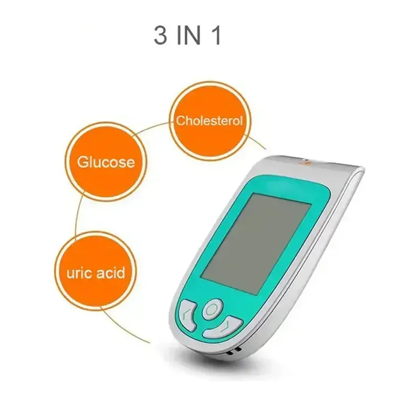 Kolesterol metre 3 in 1 çok fonksiyonlu kolesterol metre ev kullanımı kan gikoz monitör Test kiti ürik asit algılama analizörü