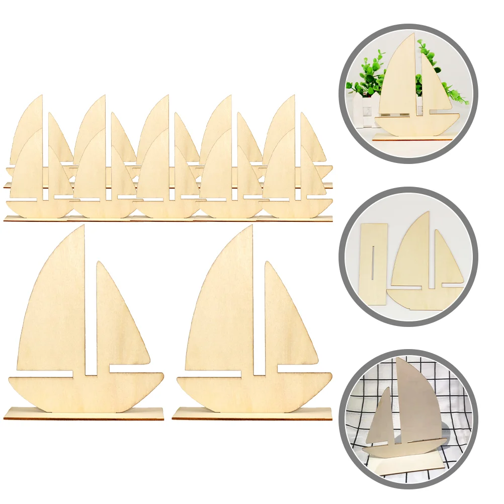 10 Pcs Wooden DIY White Embryo Sailboat Child Decoration Nautical Painting Materials