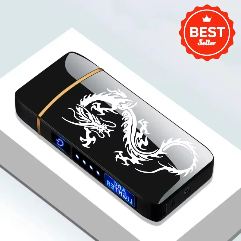 2026 New Windproof Electric Metal Lighter Double Arc Flameless Plasma Lighter USB Rechargeable LED Power Display Touch Sensor - Image 2