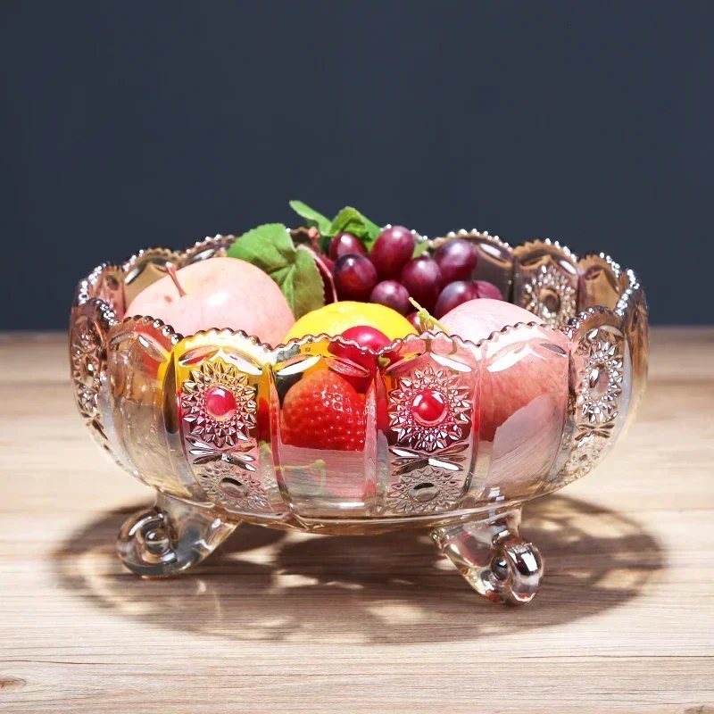 European crystal glass fruit plate Ornaments room Decor luxury modern creative home Decor coffee table storage snack candy plate