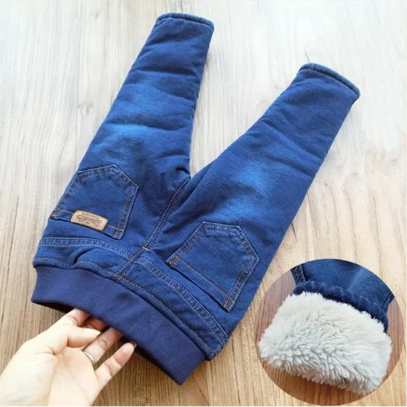 2024 New High quality thick winter warm cashmere kids baby pants Boys Girls children\' cotton trousers children jeans1-6Y