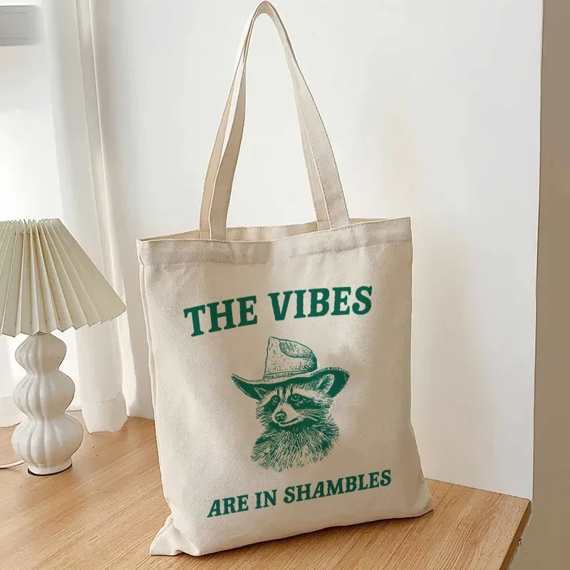 The Vibes Are in Shambles Pattern Women Tote Bag Portable Canvas Clutch Foldable and Reusable Shopping Bags Gift for Friends