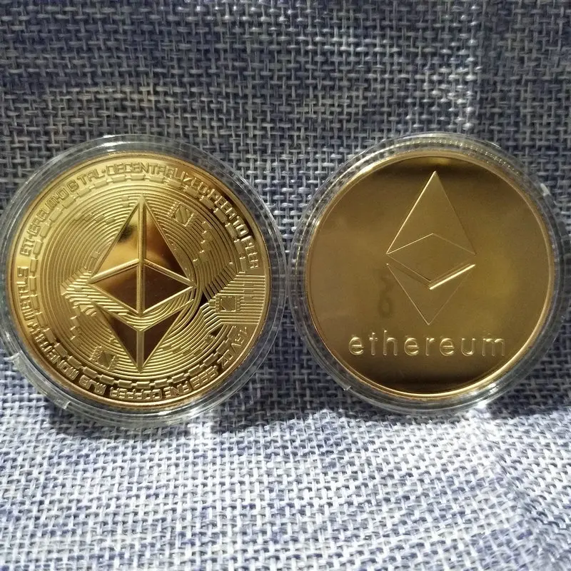 Gold Plated Bitcoin ETH Cryptocurrency Coin Gift Bit Coin Art Collection Physical Commemorative Replica Coin Creative Souvenir
