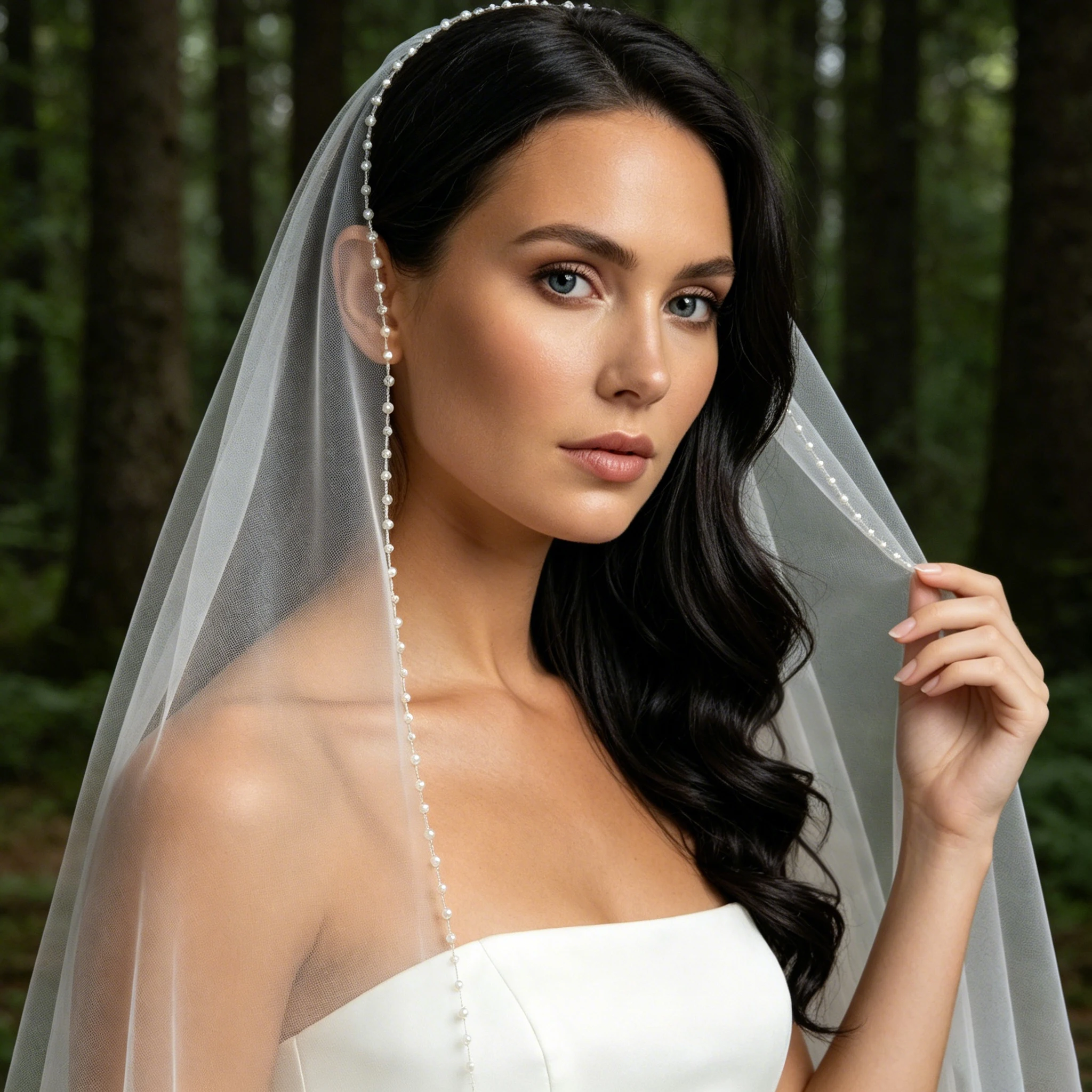 Simple Bridal Veils Beaded Edge Fingertip Length White/Ivory Soft Tulle with Comb for Wedding/Party/Photo Hair Accessories G140