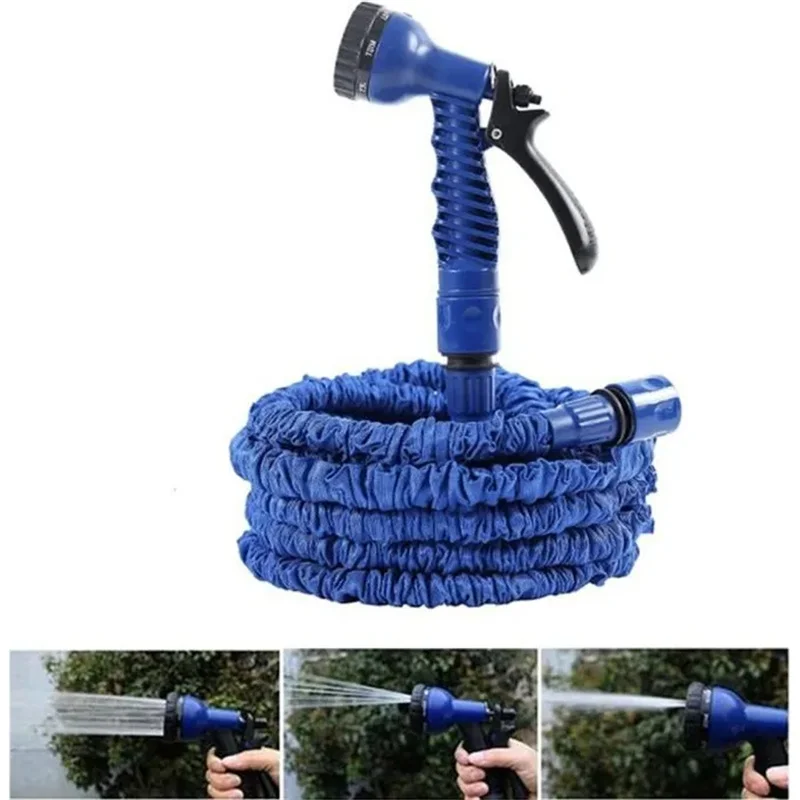 

Retractable hose with 7 function guns, easy to install, 100 ft/30 metres for gardening, car washing, etc.