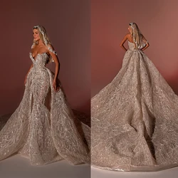 Gorgeous Mermaid Wedding Dresses For Women Sweetheart Neck Sleeveless Bridal Gown Sweep Train Crystal Sequins Skirt Custom Made