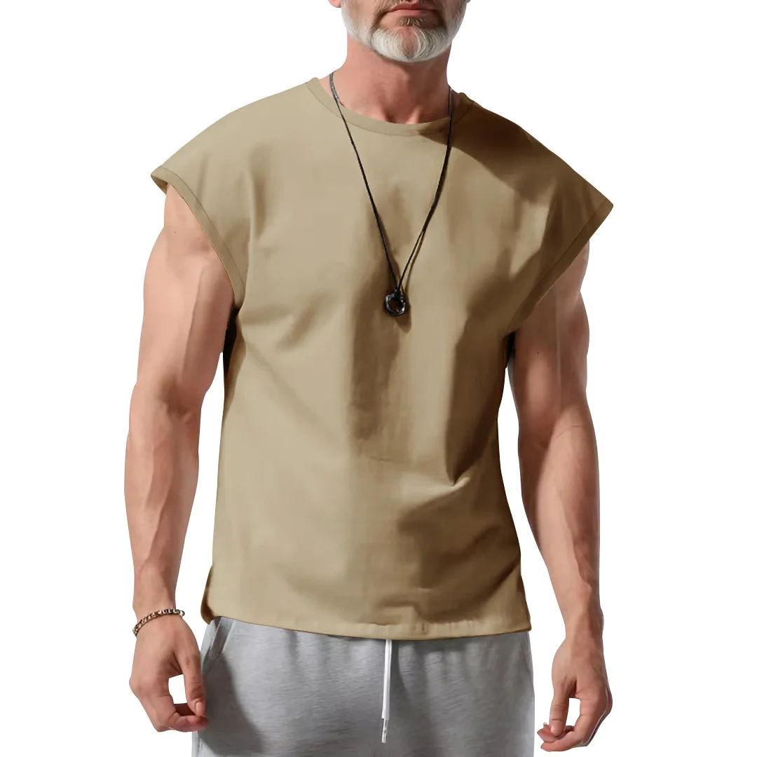 Men Solid Sleeve Sleeveless Tee Soft Breathable Loose Muscle Tank Tops Summer Casual Gym Training Jogging Outdoor Sports Ves