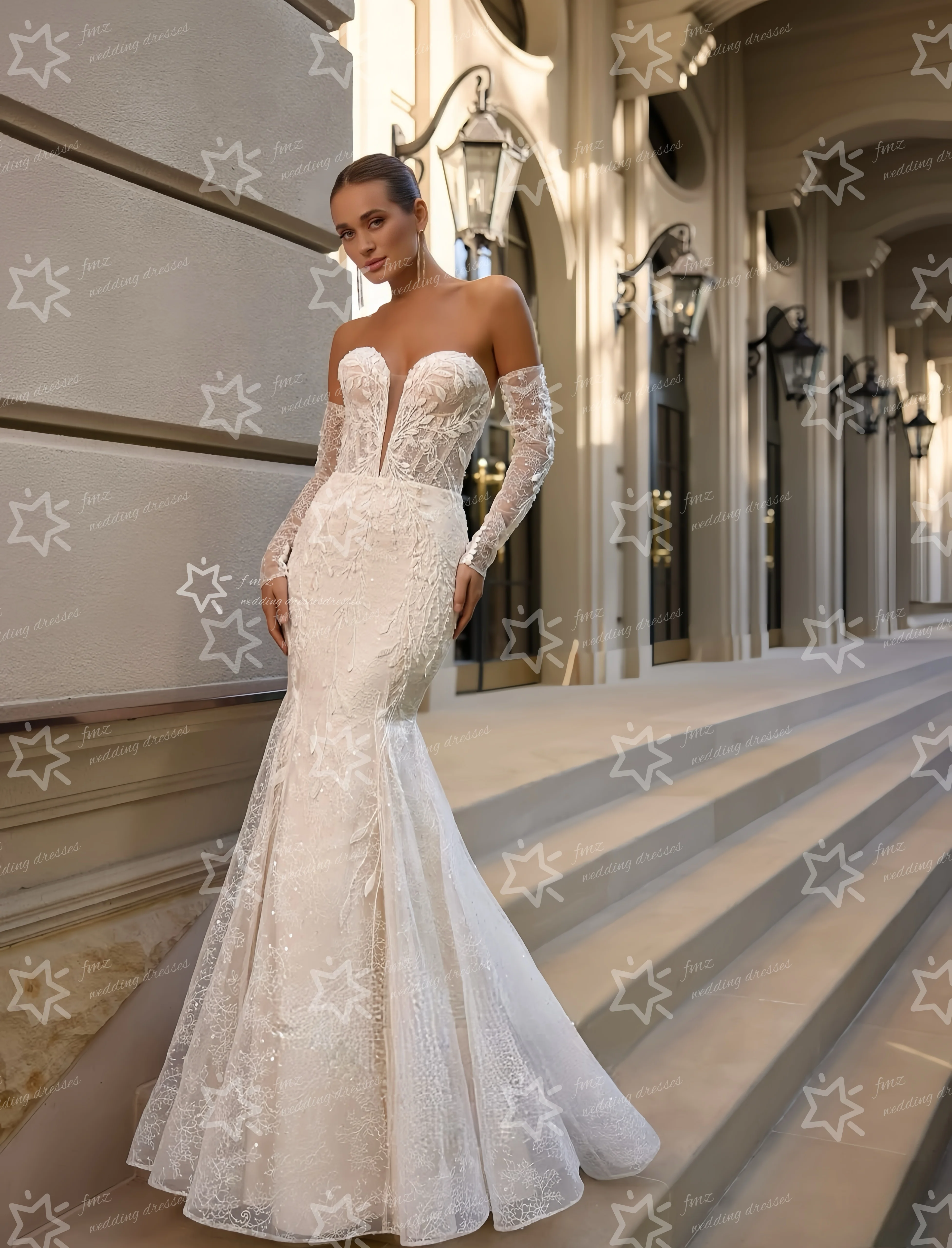 

Customzied V-neck sleeveless Mermaid Sexy wedding dress vestidos de novia amanda novias amanda novias official