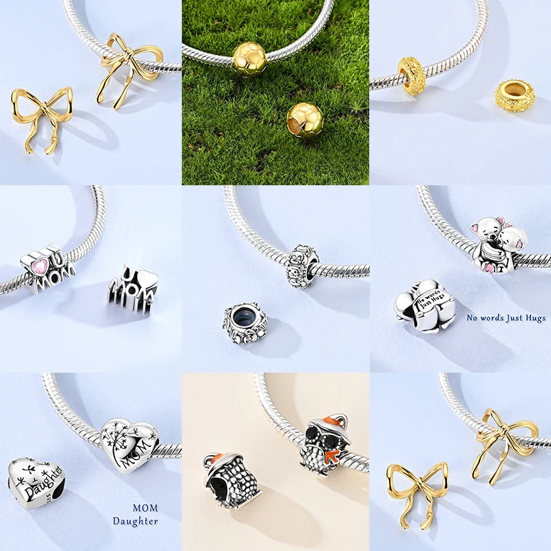 3 Stück 925 Sterling Silber Charm-Perlen-Set Mama Papa Schwester Katze Schmetterling Schleife Liebe Charms für DIY Armband Halskette Schmuckherstellung – Detail 2