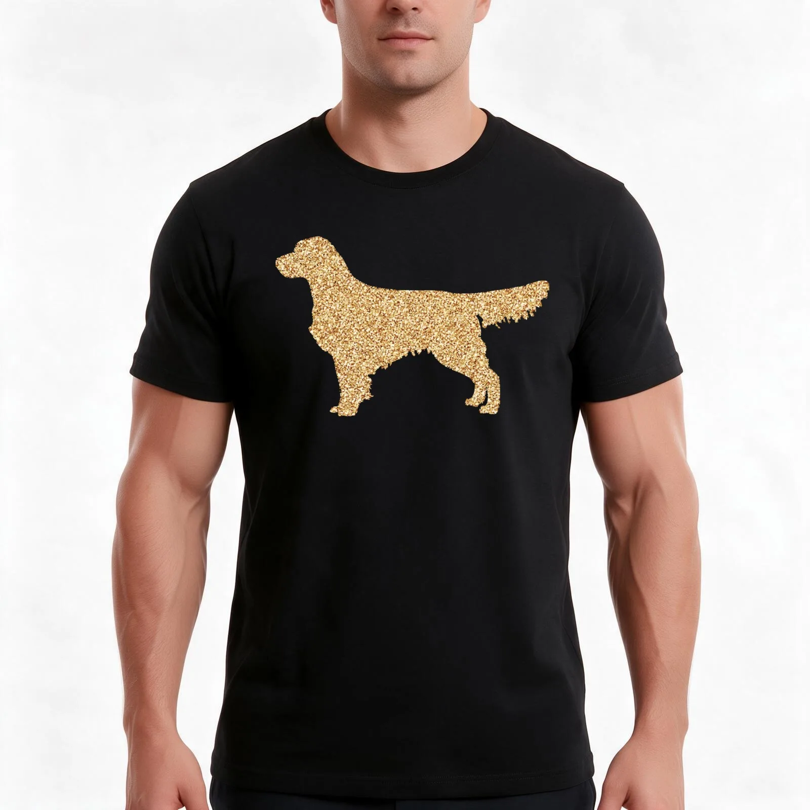 Golden Retriever Outline T-Shirt, Summer Casual Cotton Tee, Oversized Streetwear Tops, Vintage Graphic Print, Unisex Men Women