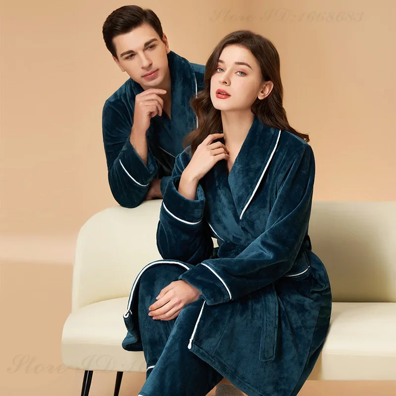 Couple Thicken Plush Robe Sleepwear Autumn Winter Coral Fleece Pajamas Set Women Home Clothing Loose Casual Flannel Lounge Wear