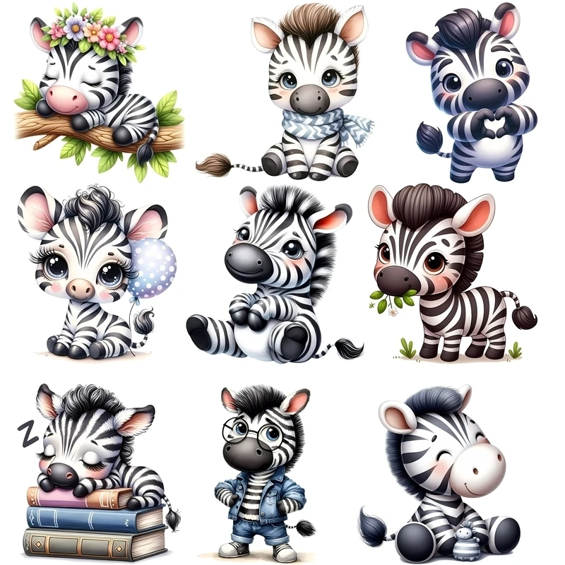 15CM Cartoon Cute Zebra Heat Transfer On Clothes Iron On Patch For Hoodies Diy Children's clothing T-Shirt decoration