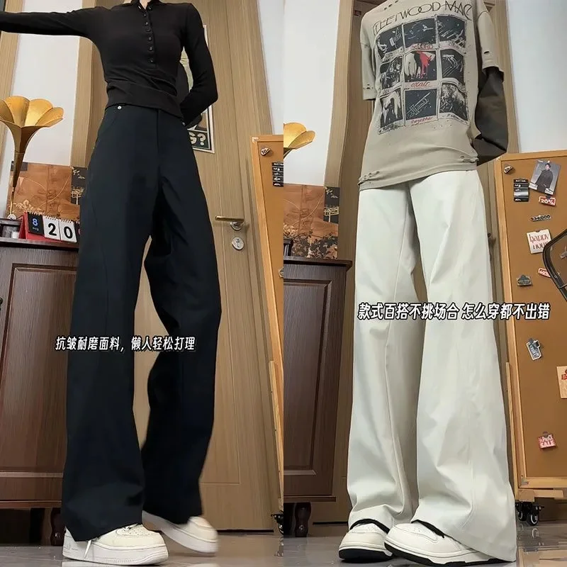 2025 Women Fashion High Waist Loose Pantalons Autumn Female Large Size 5XL Straight Pant American Lady Diagonal Cut Work Trouser