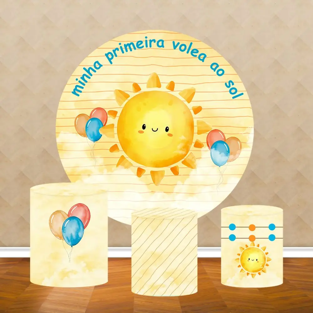 My First Solar Year Theme Round Backdrop Cover Here Comes The Sun Backdrop for Boy Girl Baby Shower 1st Birthday Party  Decor