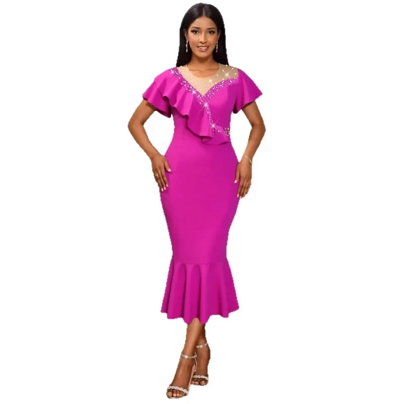 

Plus Size African Dresses for Women Autumn African Short Sleeve Mesh Party Evening Long Dress Christmas Gowns Outfits S-4XL