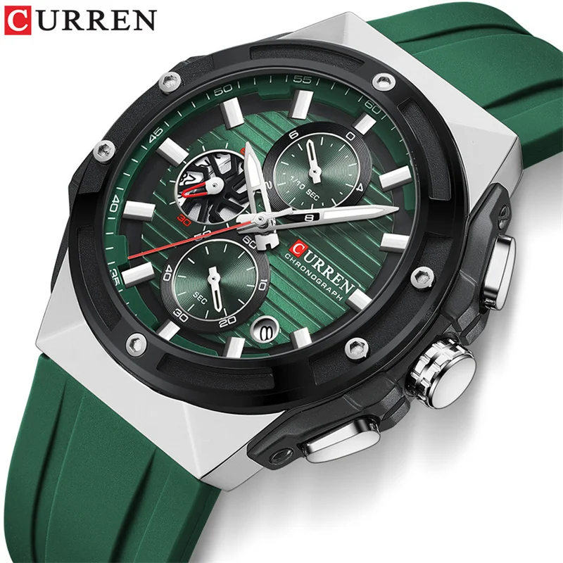 Curren 8462 Quartz Wristwatch Sports Watch Men Silicone Watches Men's Army Military Chronograph Male Clock Relogio Masculino