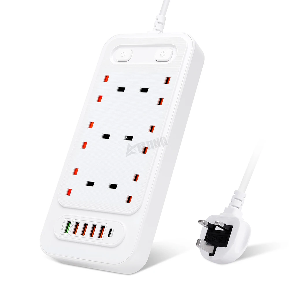 6AC Multi Outlets Power Strip UK Plug Extension Board With USB Port Quick Charger PD20W Surge Protector Office Home Switch Socke