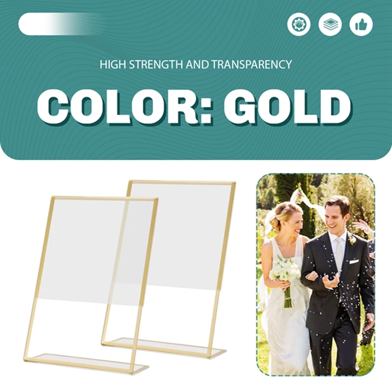 12PCS Gold Frame Acrylic Sign Holder Wedding Table Number Holder Slanted Menu Double Sided Stand, 4X6Inch Vertical-ABFB