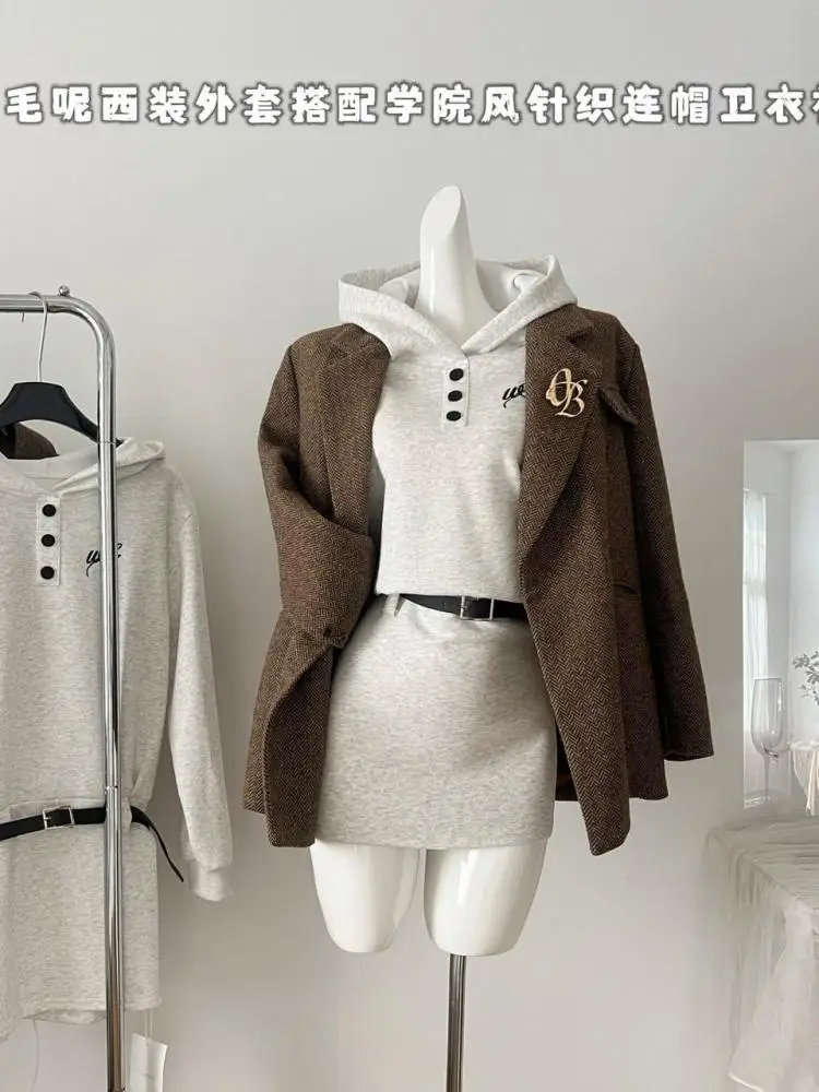 여성용 빈티지 한국 패션 다크 브라운 더블 브레스티드 블레이저 코트, 긴팔, 우아한 작업 재킷, 시크한 2024, 가을, 겨울