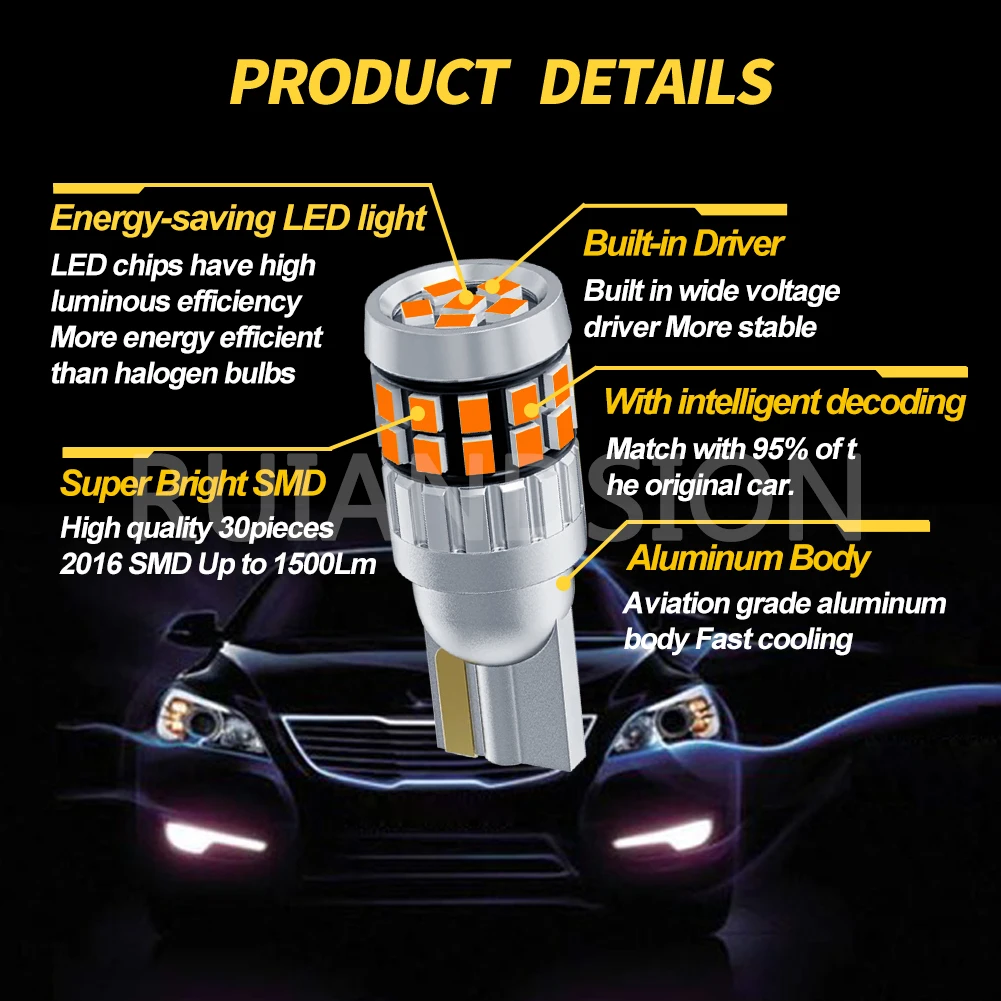 2x T10 LED W5W Canbus oświetlenie wnętrza samochodu 12V 24V jasna biała żarówka 2016 żetonów Auto 6000K Parking Marker żarówki do lampki we wnętrzu samochodu