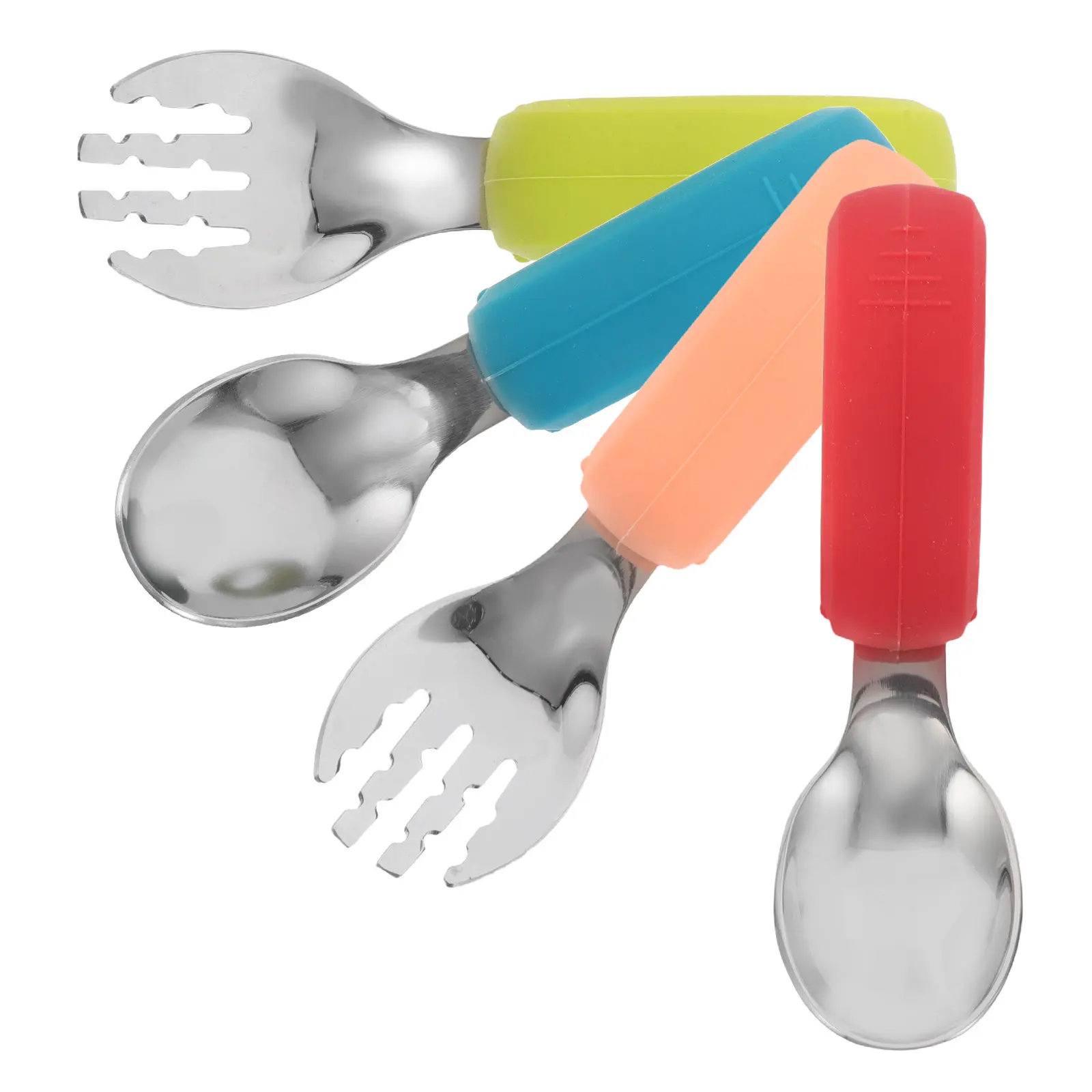 Ergonomic Stainless Steel Fork and Spoon Set with Soft Silicone Handles for Limited Mobility