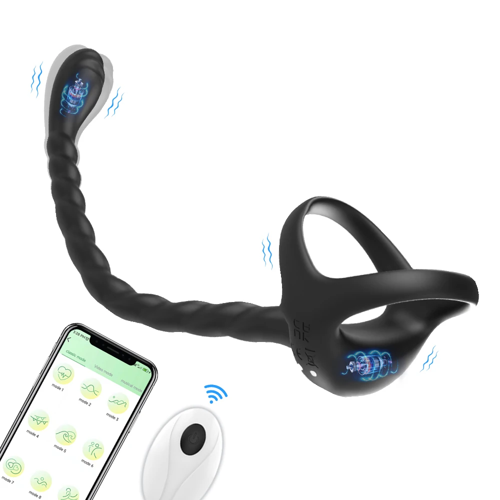 Anal Adult Sex Toys for Men 2 in 1 Prostate Massager Masturb Male Vibrator Cock Ring Taint Stimulator Remote Control Anal Beads view 2