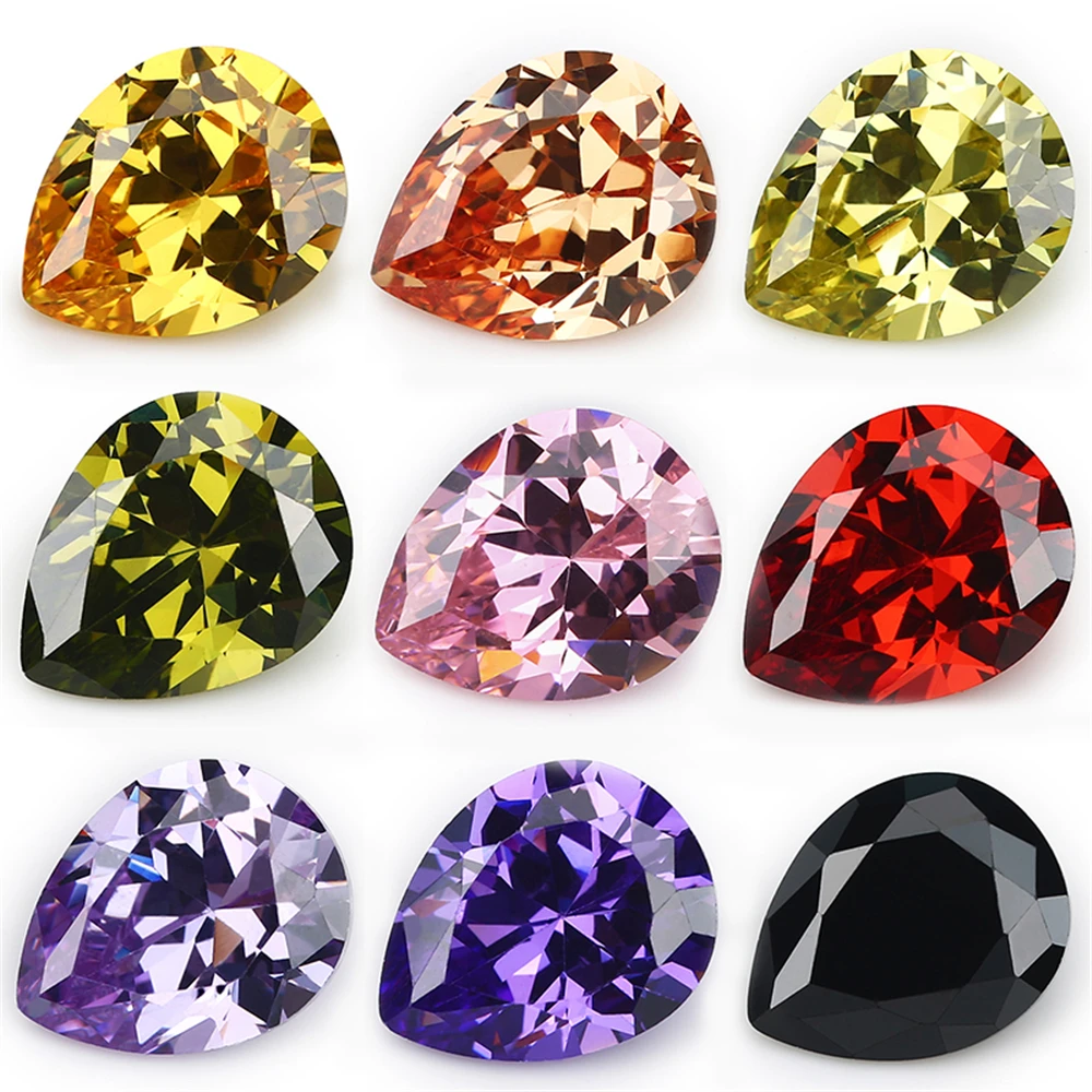 Pear Cut 5A CZ Stone 2x3~13x18mm Synthetic Gems Zircon Color Cubic Zirconia For Jewelry