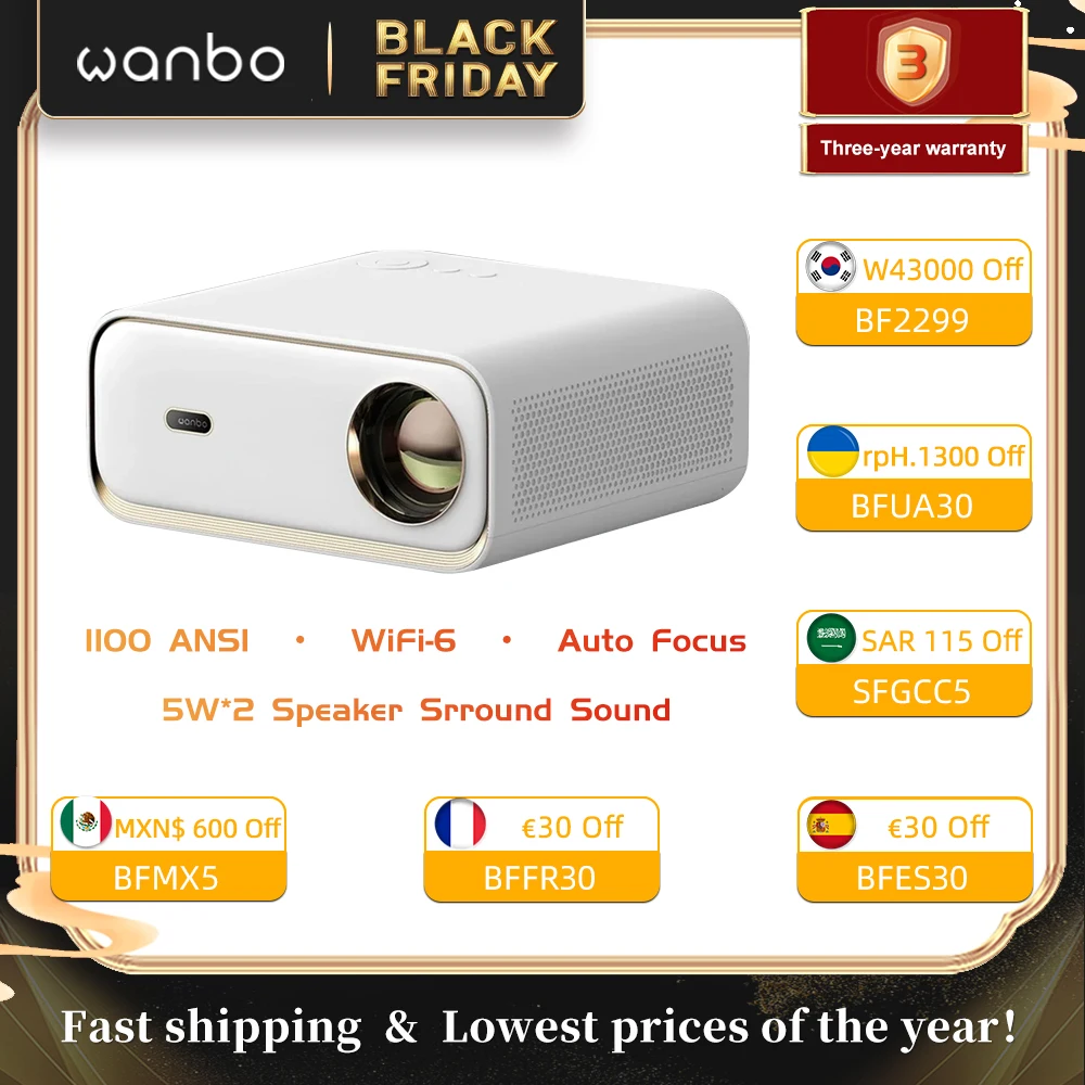 Wanbo X5 2023 New Mini Portable Projector 1100 ANSI Smart TV Home Movie Theater 1080P Full HD Android Theater Projectors