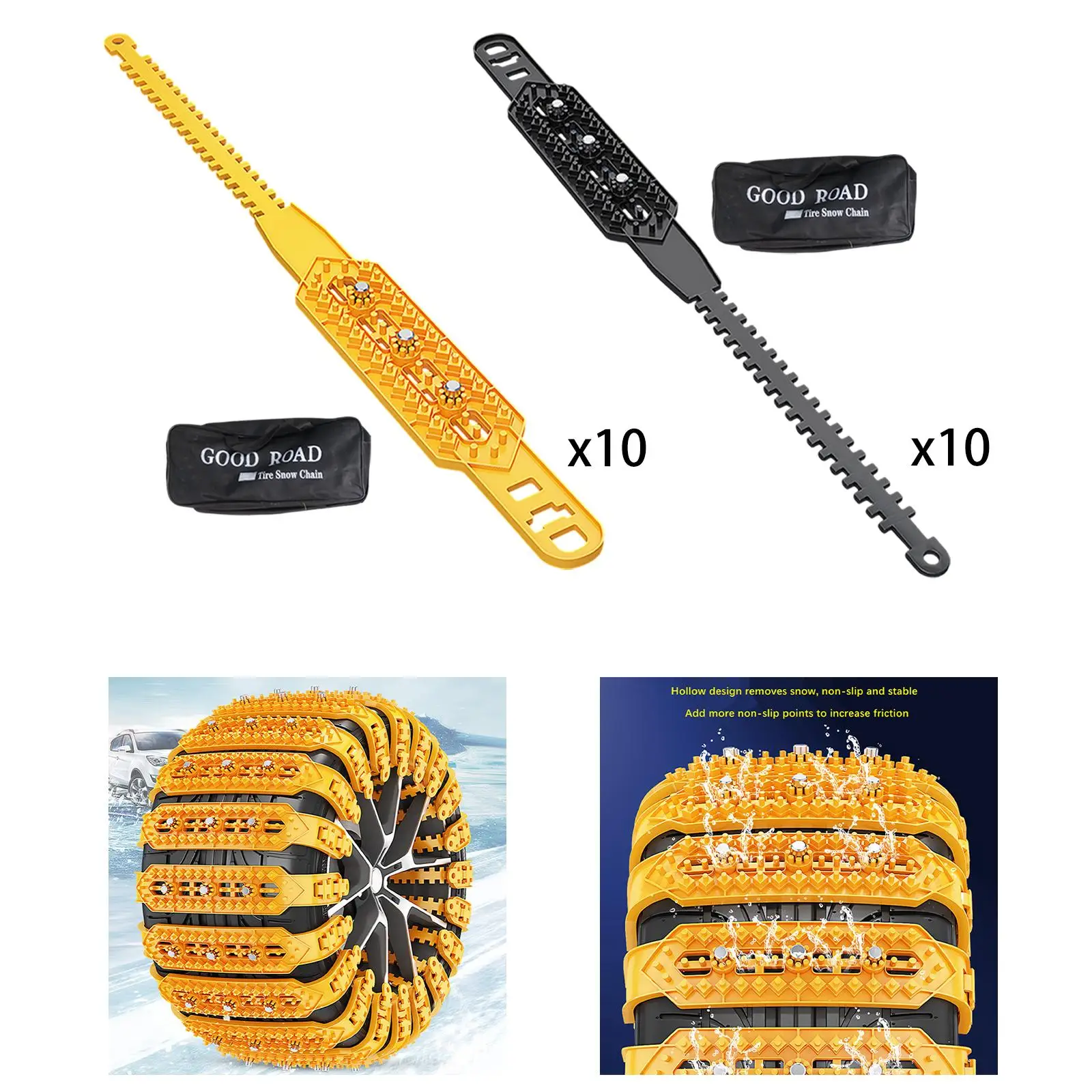 10x Generic Snow Tire Chains Frost Resistant for Tire 165-265 Portable Hollow Design Rubber Anti Slip for SUV Winter Pickup