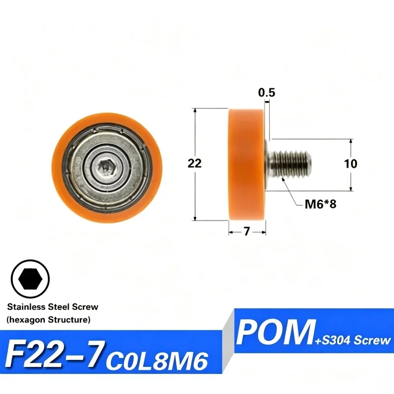 20 Stück M6 Schraube POM PA beschichtetes Gleitrad 6x22x7mm Orange Geräuscharmes Kunststoff-Führungsrollenrad 626ZZ 696 Kugellager – Detail 11