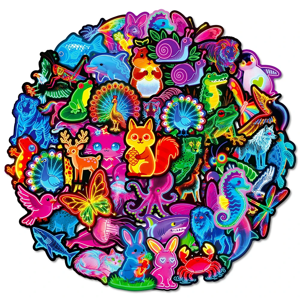 10/30/56pcs Cartoon Colorful Neon Animals Stickers Cute Cat Rabbit Squirrel Decals Scrapbook Suitcase Phone Sticker Decoration