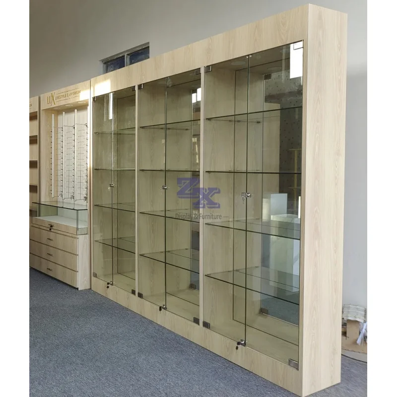 custom.High End Glass Cabinet Glass showcase Glass Shelf Cabinet Shop Fittings