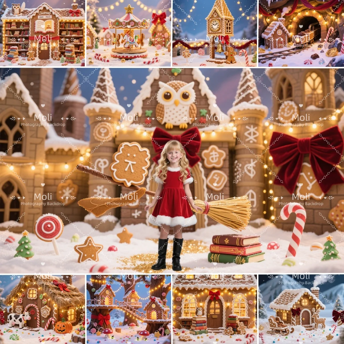 

Christmas Decorations Candy Backgrounds For Photographs Snowflake Gingerbread House Backdrop Family Portrait Photocall