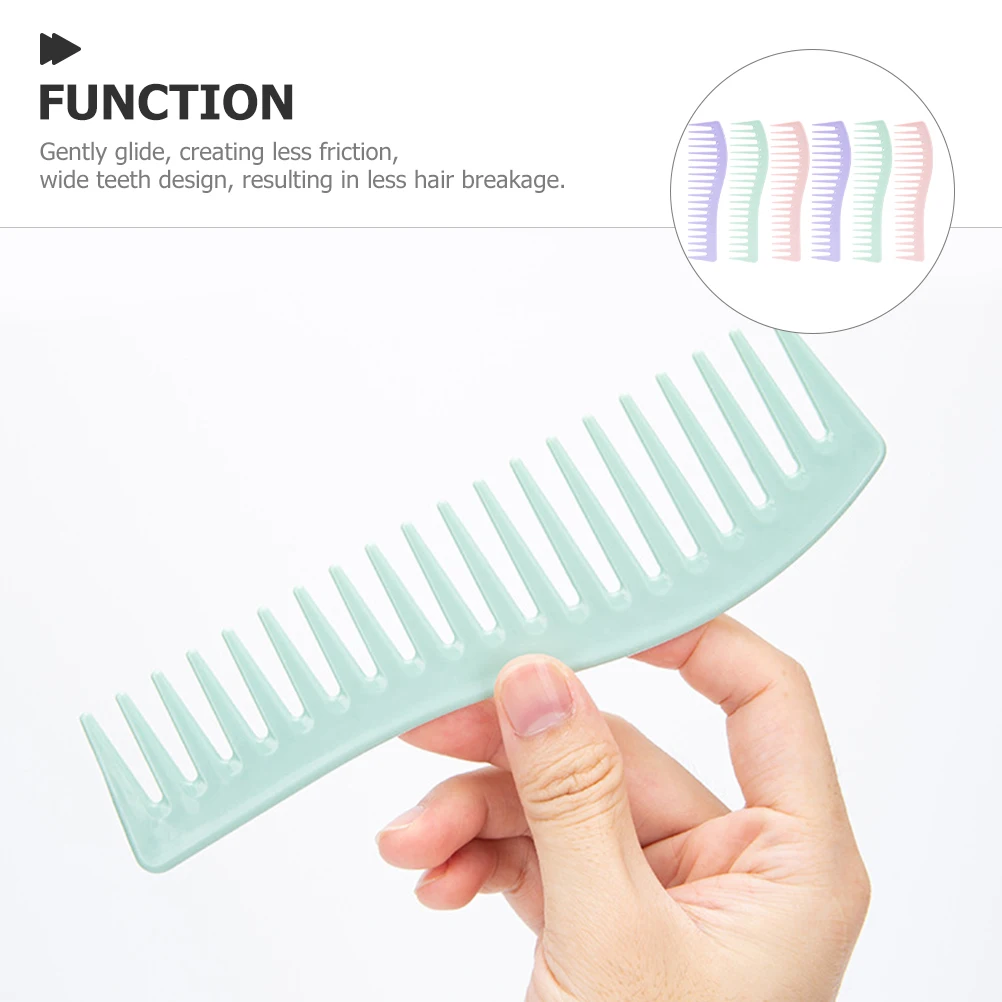 

6 pcs Wide Tooth Oil Combs Plastic Hair Detangling Curly Styling Combs for Women Men Wet Dry Use Green Lightweight