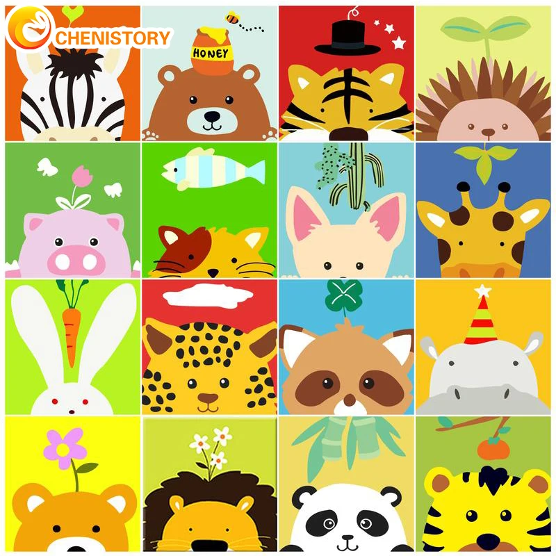 

CHENISTORY Digital Painting Animals DIY Painting By Numbers Kit Children Image Paint By Numbers HandPainted Unique Gift 20x20cm