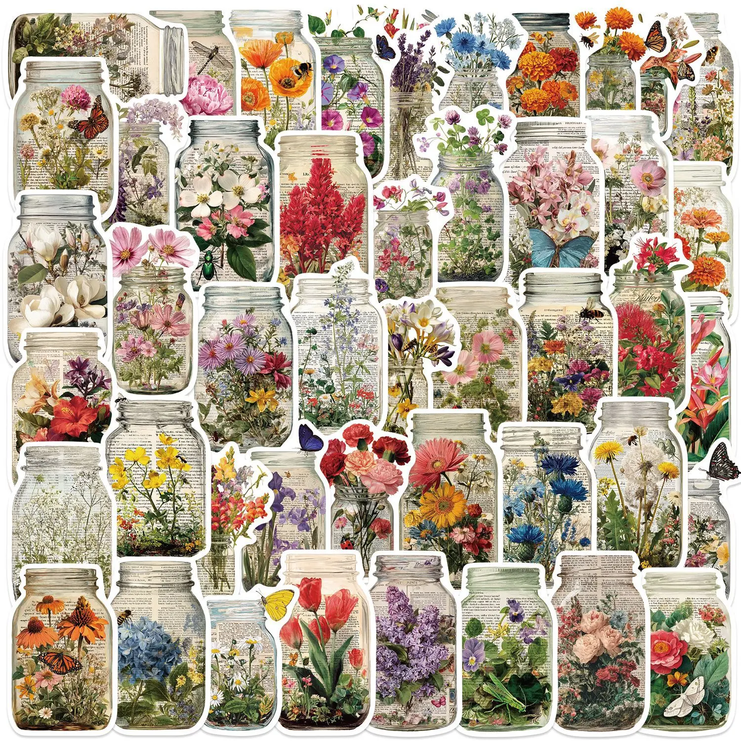 

50/100PCS Beautiful Retro Flower Bottle Graffiti Stickers Decorative Guitar Notebook Luggage DIY Waterproof Stationery Stickers