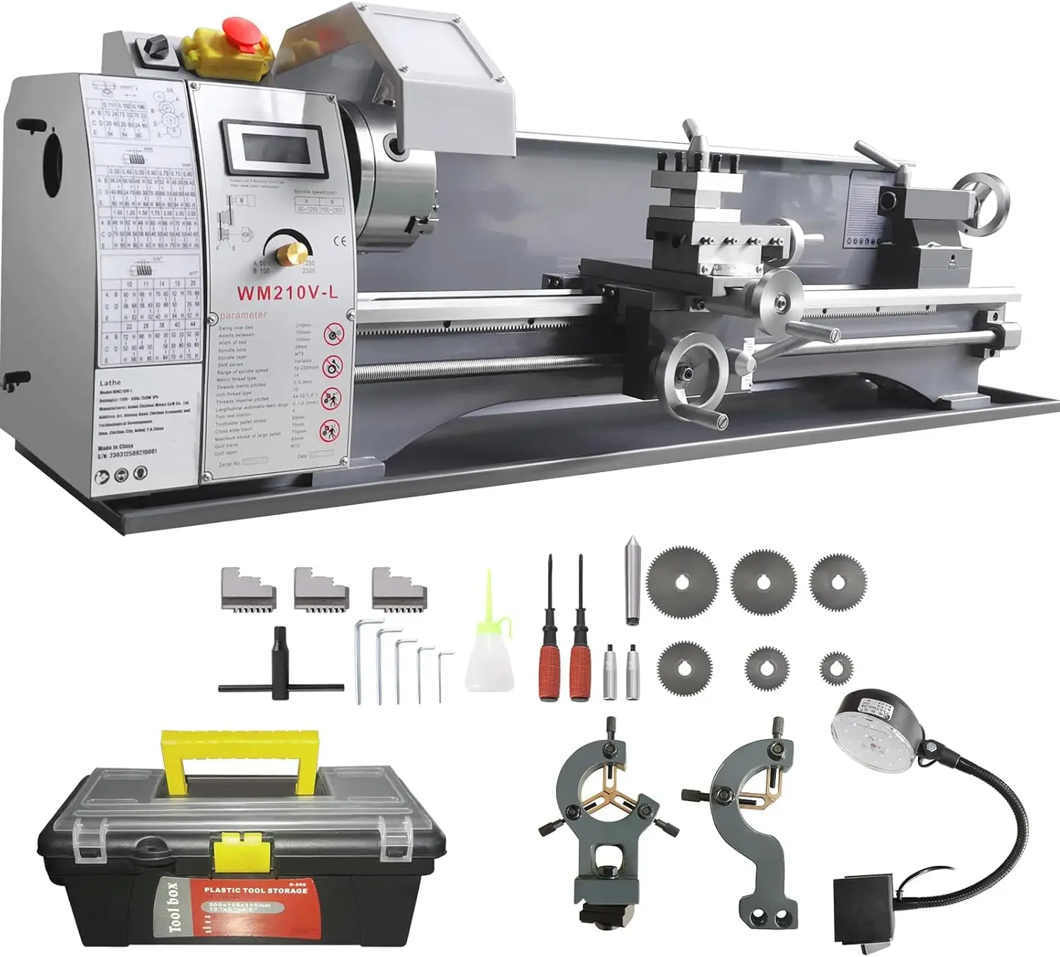 

Metal Lathe, 8.3'' x 29.5' Benchtop Metal Lathe 0-2500 RPM Continuously Variable Speed 750W Brushless Motor Metal Gears