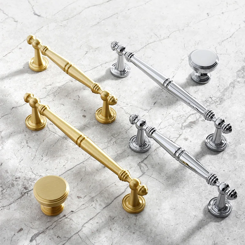 Brass Cabinet Pulls Brushed Gold Wardrobe Handles European Polished Silver Drawer Knobs Modern Chrome Furniture Bar Handle