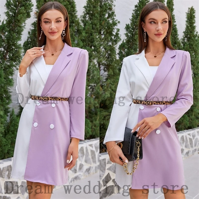 Women Suits 1 Pcs Long Blazer Double Breasted Custom Made Black And Purple Stitching Color Streetwear Prom Dress Jacket Coat