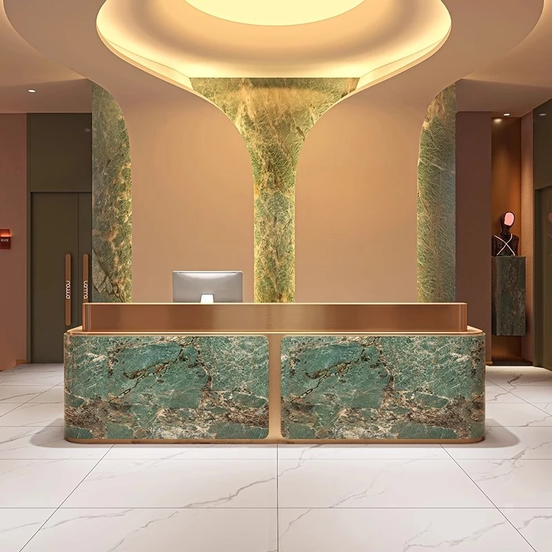 Vintage Luxury Reception Desks Counter Design Business Salon Reception Desks Office Industrial Long Rezeption Theke Furniture