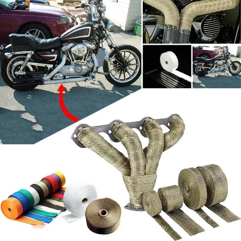 25mm*5M Roll Fiberglass Heat Shield Motorcycle Exhaust Header Pipe Heat Wrap Tape Thermal Protection Exhaust Pipe Insulate