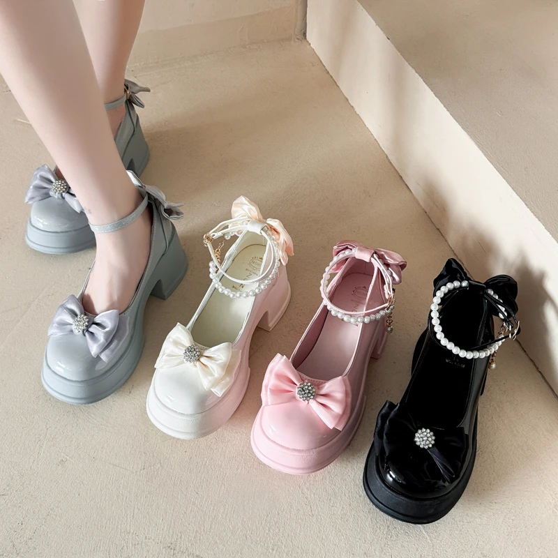 Women's French Style Thick Heel High Heels Soft Bottom Single Shoes Spring Autumn New Style Mary Jane Small Leather Shoes