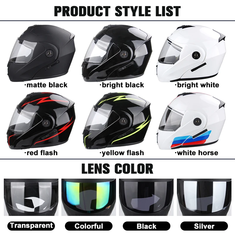 Uchoose Double Lens Motorcycle Helmet DOT Certification Cross Section Helmet Safety Modular Flip Helm Unisex Helmet With Visor